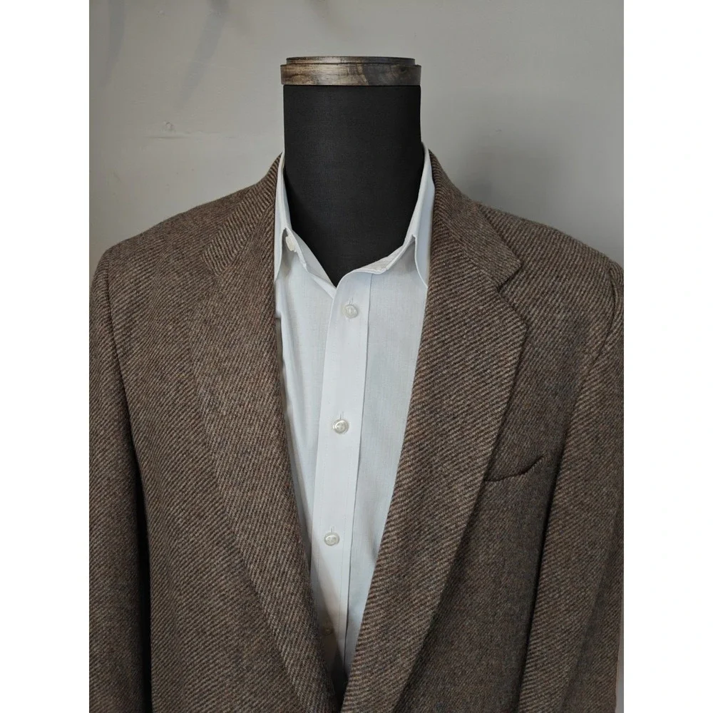 Vtg Haggar Mens Tweed Sports Coat 46L Brown USA Wool Blazer Elbow Patches